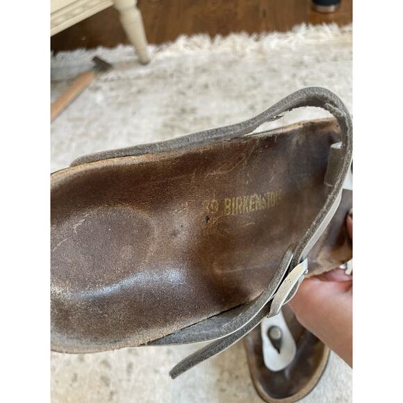 Birkenstock Size 39 Gizeh Birko Flor‎ Sandals Silver Leather Buckle Preloved - Picture 3 of 8